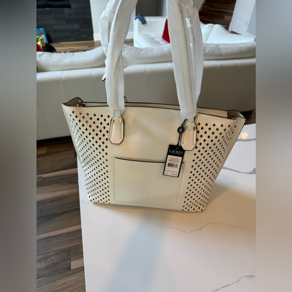 Lauren Ralph Lauren Lauderdale tanner tote medium vanilla - Picture 3 of 7